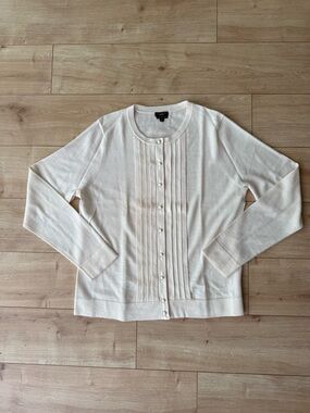 Talbots 100% Merino Wool Cardigan Cream Pleated Button Front Classic L